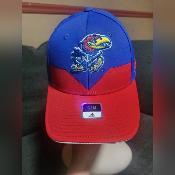 NCAA Adidas Kansas Jayhawks M730Z Flex Fit Small Medium Hat Cap Blue Stretch - Picture 1 of 8